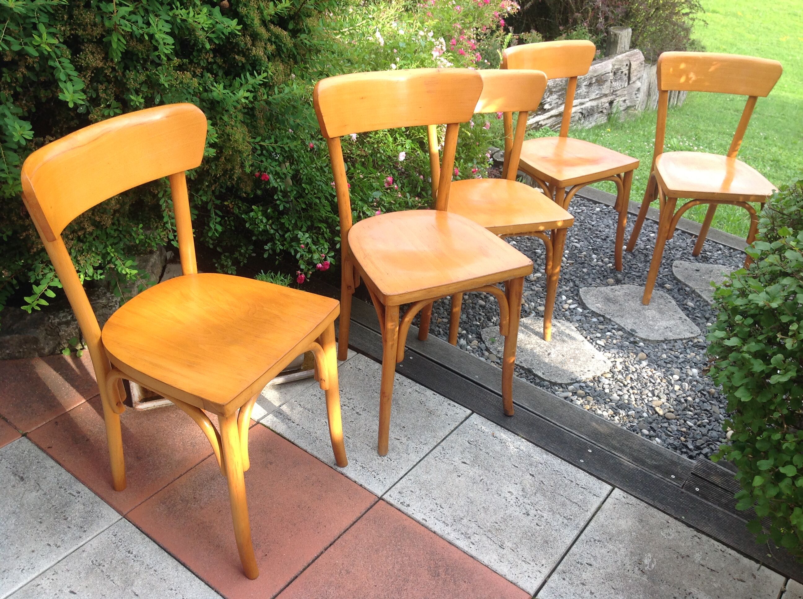 Suite of five bistro chairs feet with hoops / vintage 50s-60s