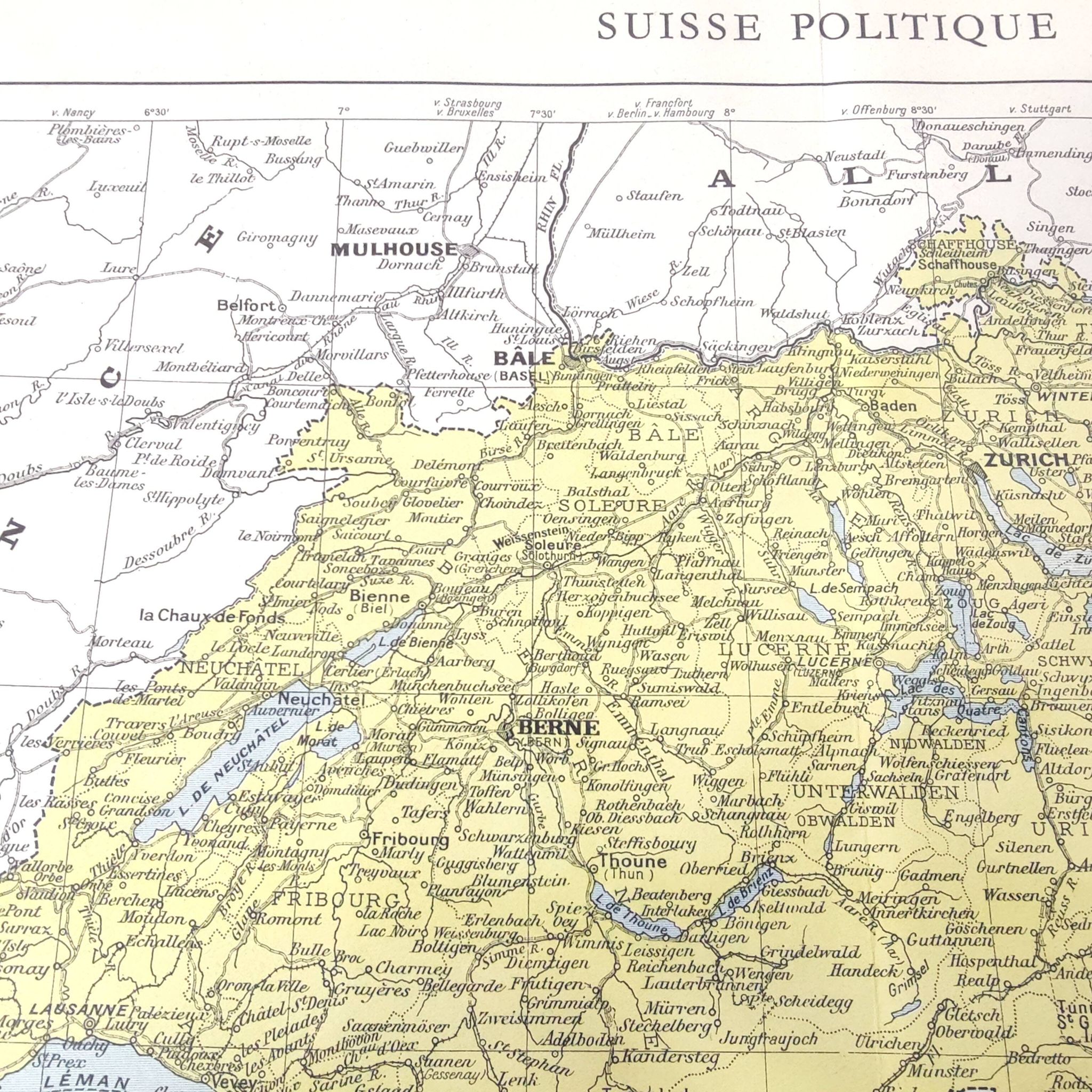 Vintage map of Switzerland in colour 43x43cm from 1950.