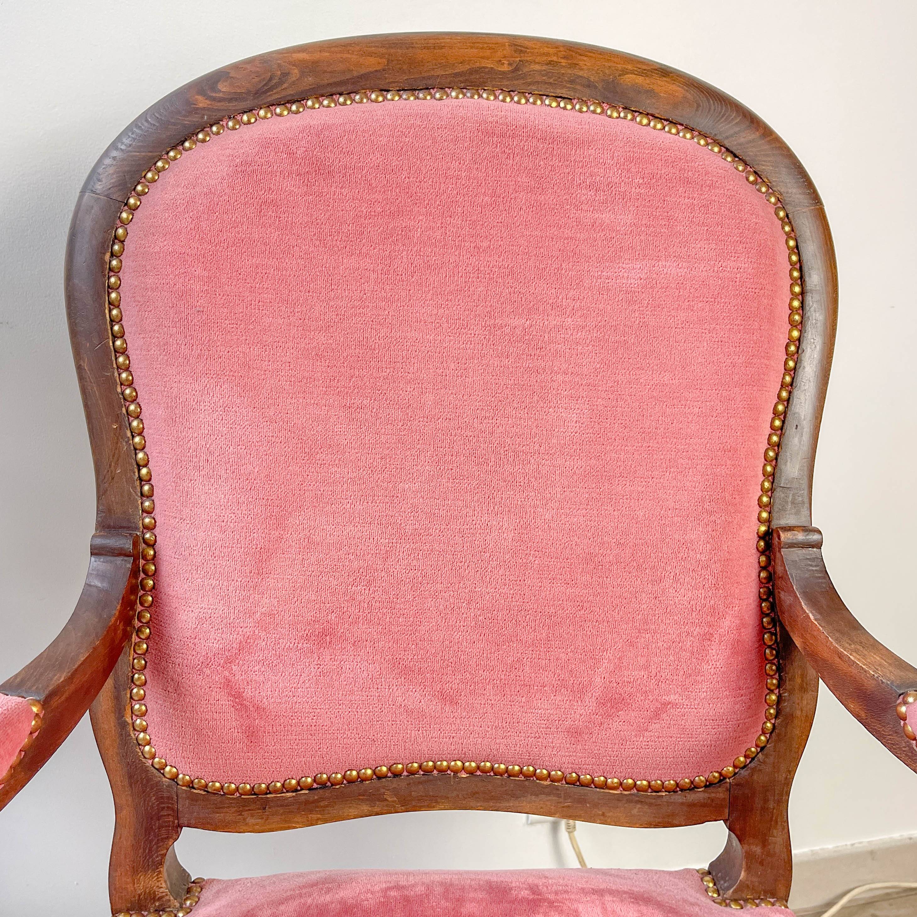 Louis Philippe armchair in pink velvet