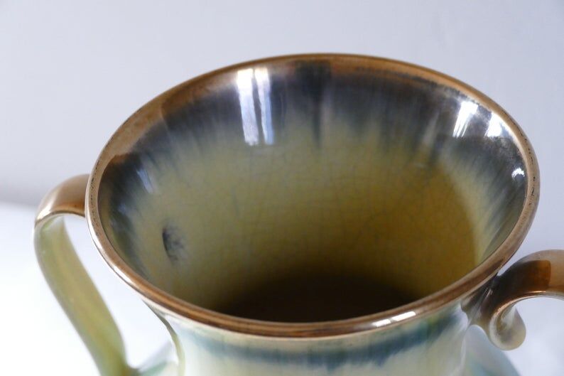 Vintage decorative amphore vase in gold glazed ceramic made in Germany
