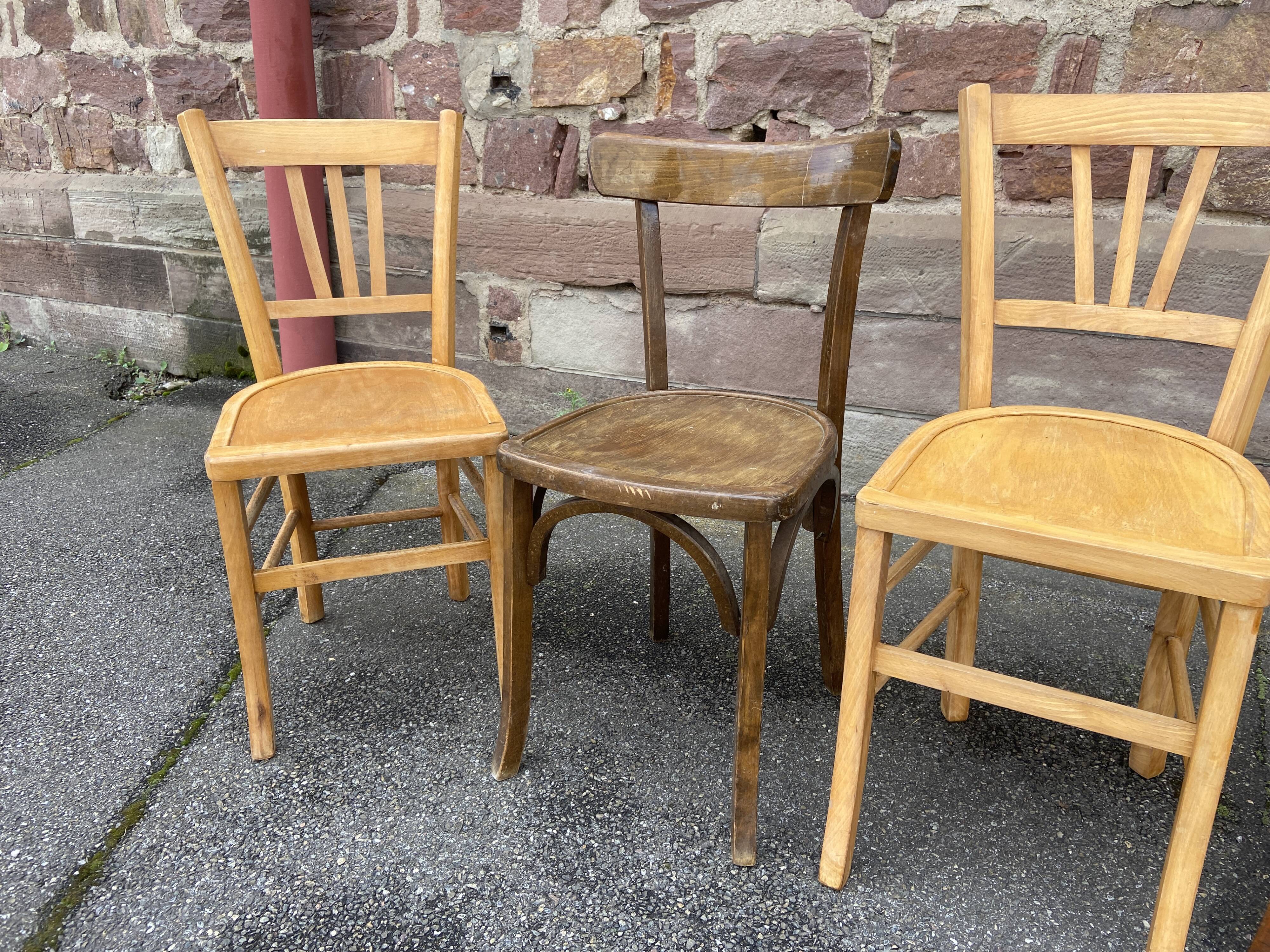 4 bistro chairs café wood curved mismatched vintage