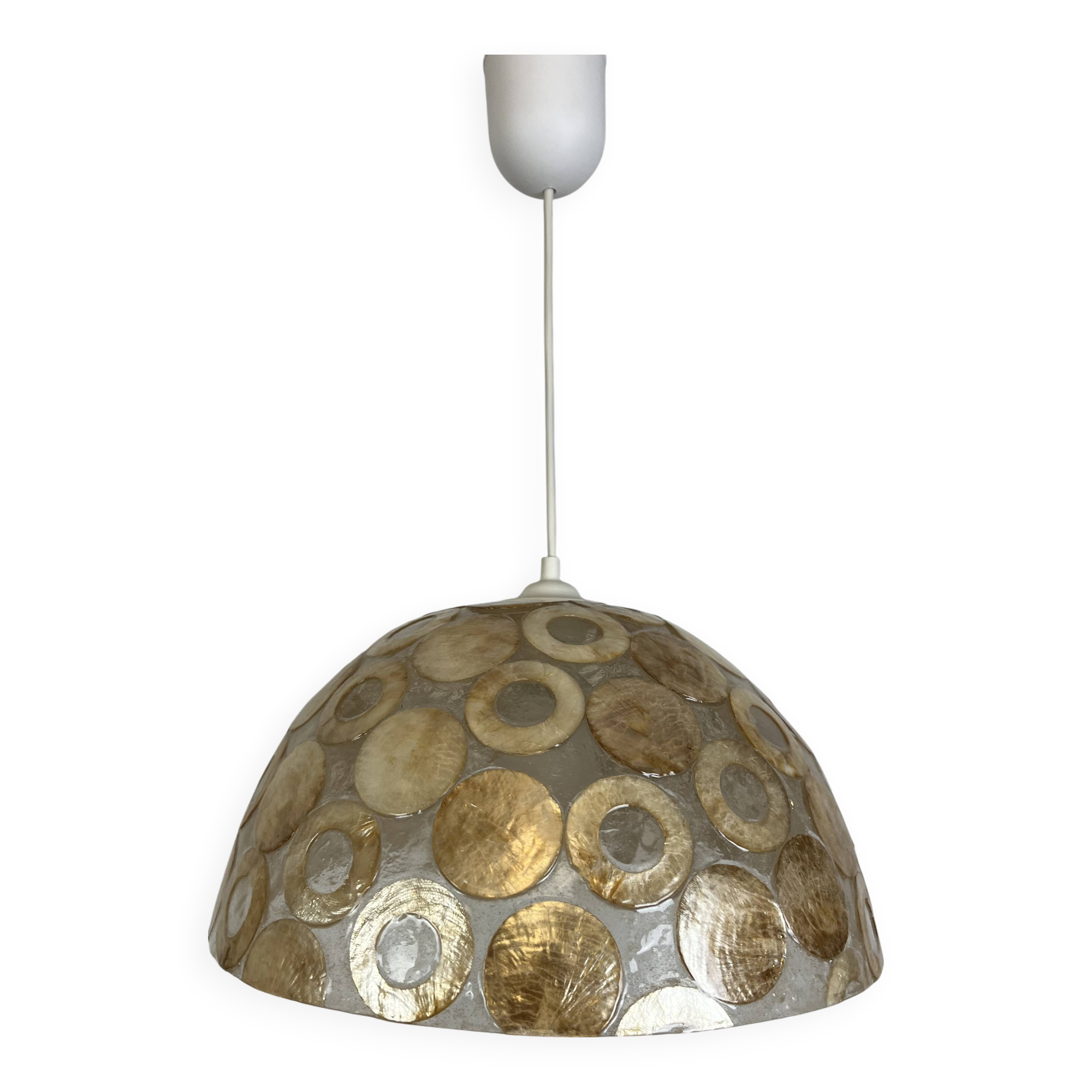 Vintage mother-of-pearl and resin pendant light, 1970s