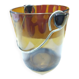 Vintage 70s smoked glass ice bucket