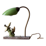 Green art deco lamp on marble base bird 1930s/40s