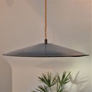 Vintage pendant lamp in blue enamel – rust and jute finishes