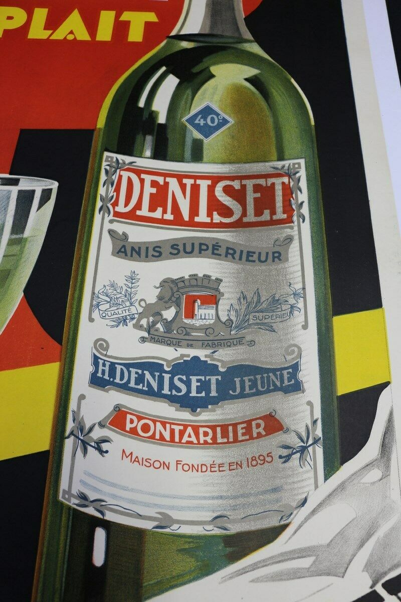 Original old absinthe poster Anis Pontarlier Deniset 1930 litho art deco