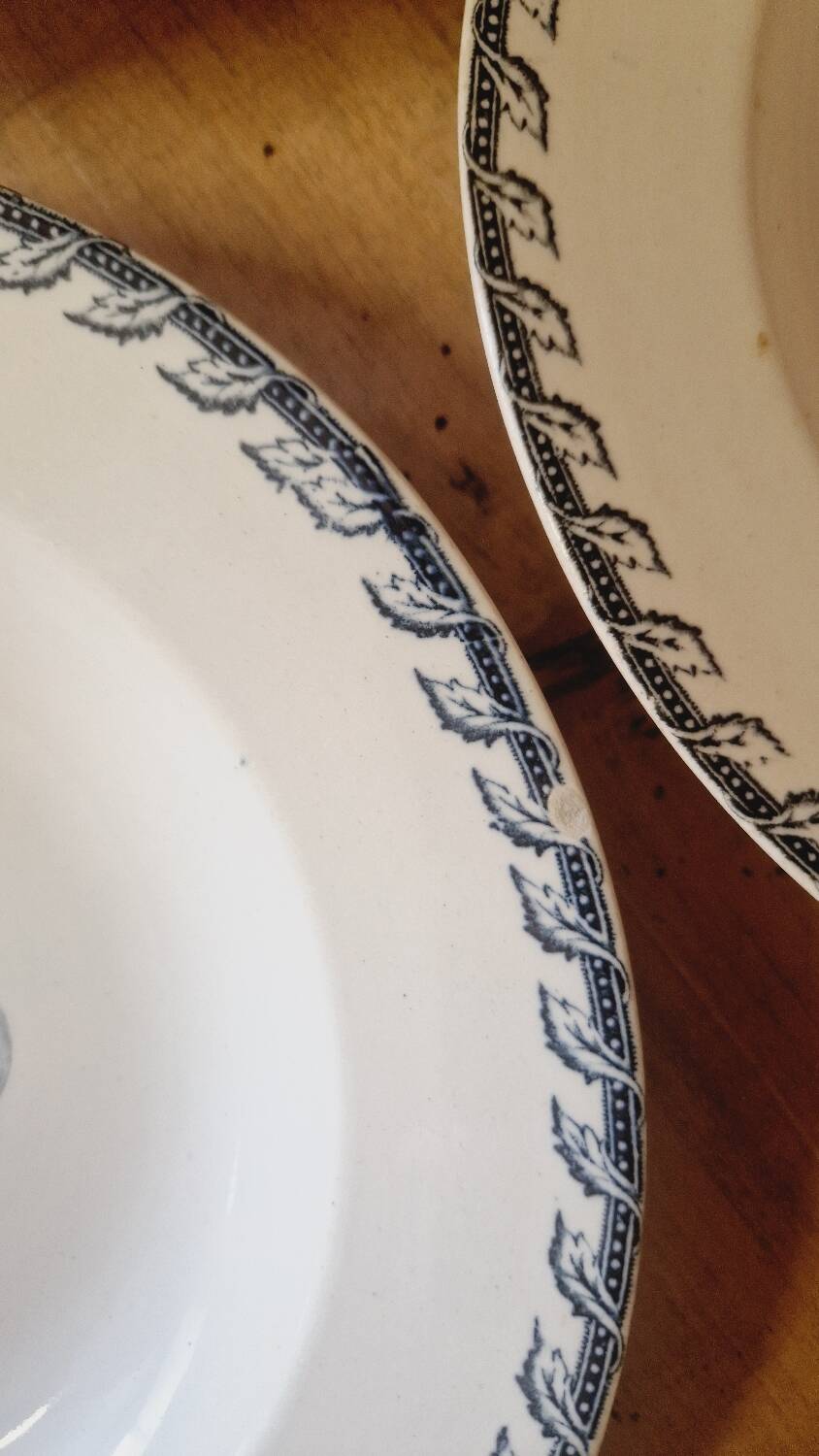 12 Luneville K&G soup plates, letter F