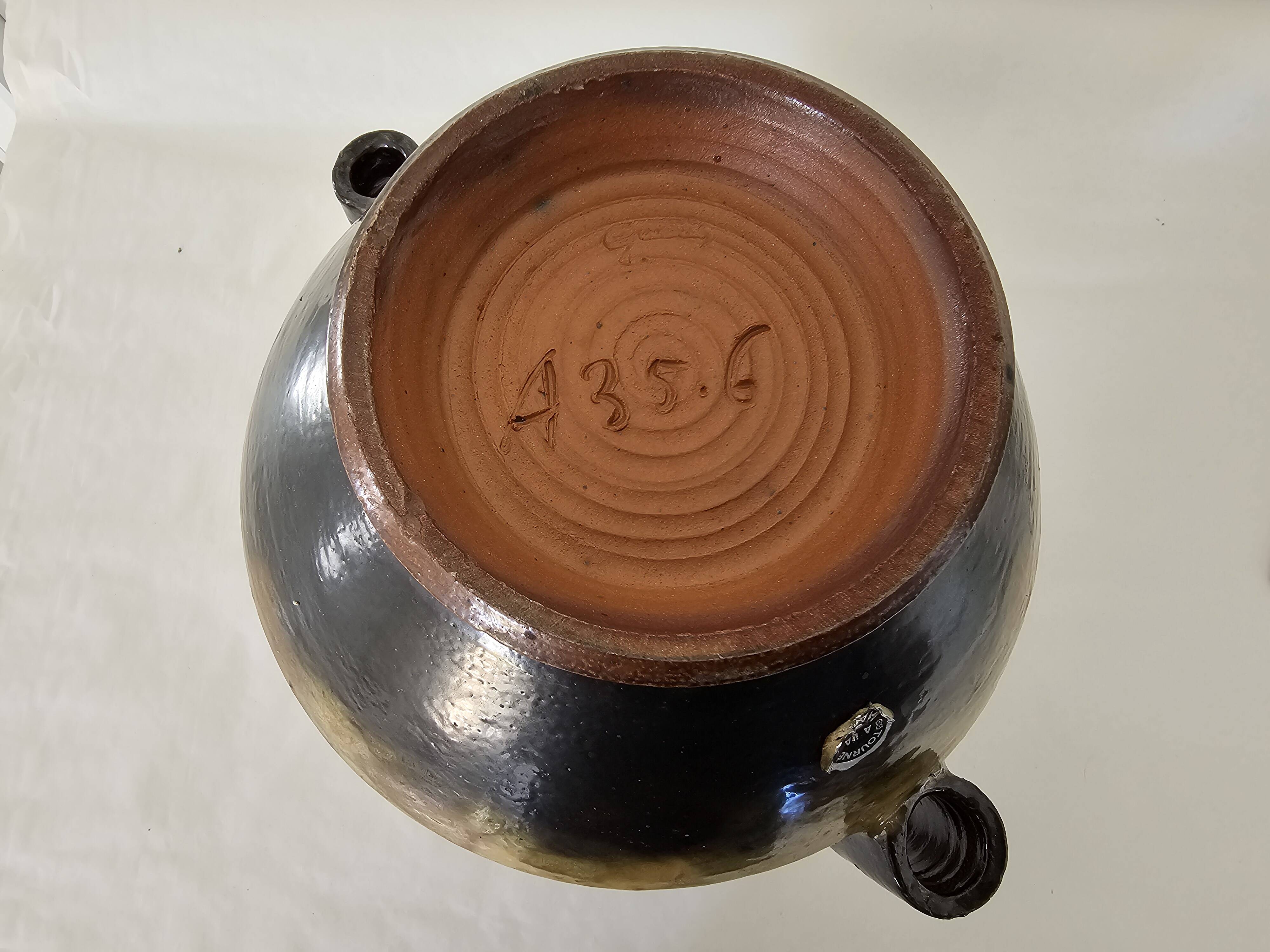 Stoneware vase with Art Deco geometric motifs signed Roger GUERIN