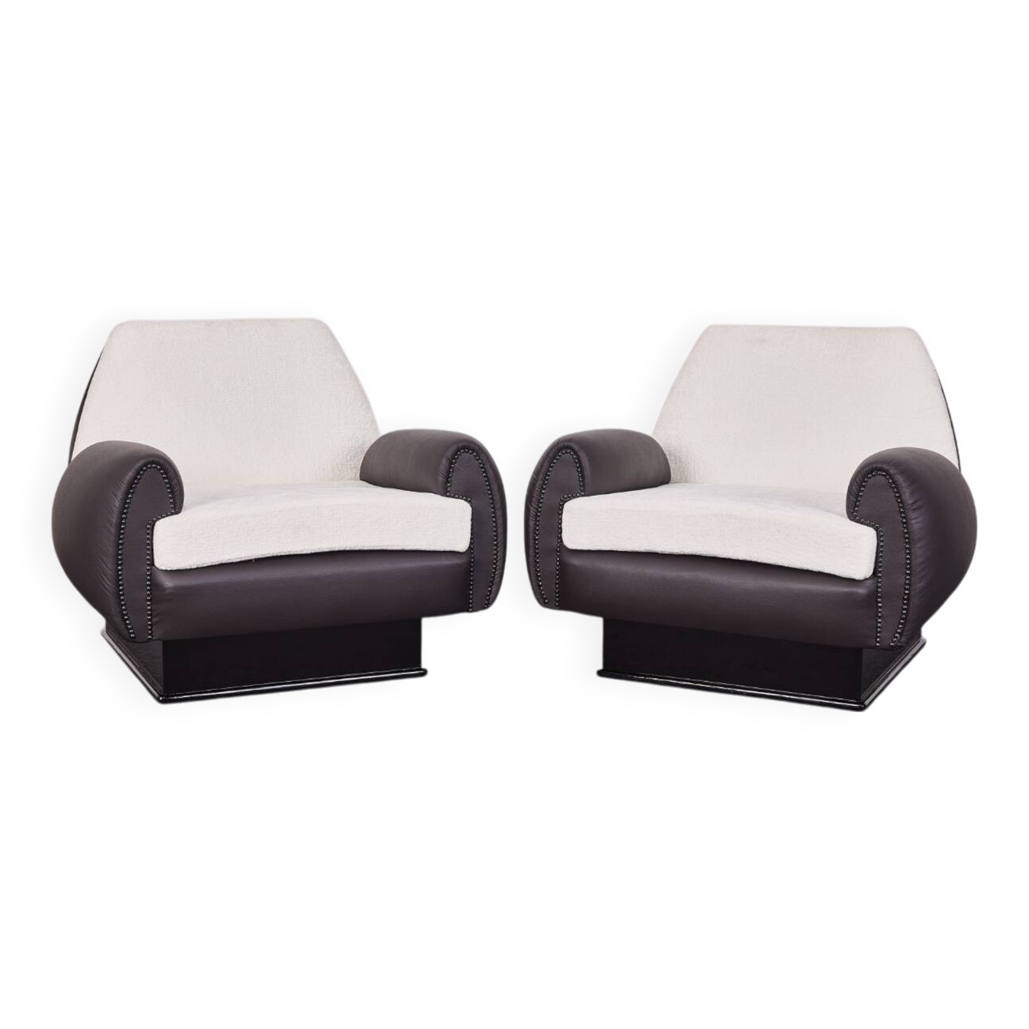 Italian Art Deco Leather and Fabric Club chairs-Armchairs, 1950s, Set of 2