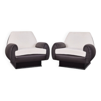 Fauteuils-fauteuils club Art déco italiens en cuir et tissu, années 1950, lot de 2