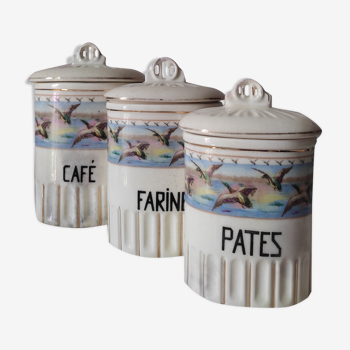 3 art deco pots in earthenware