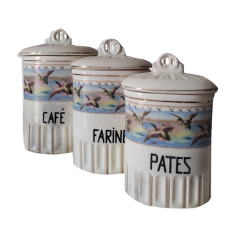 3 art deco pots in earthenware