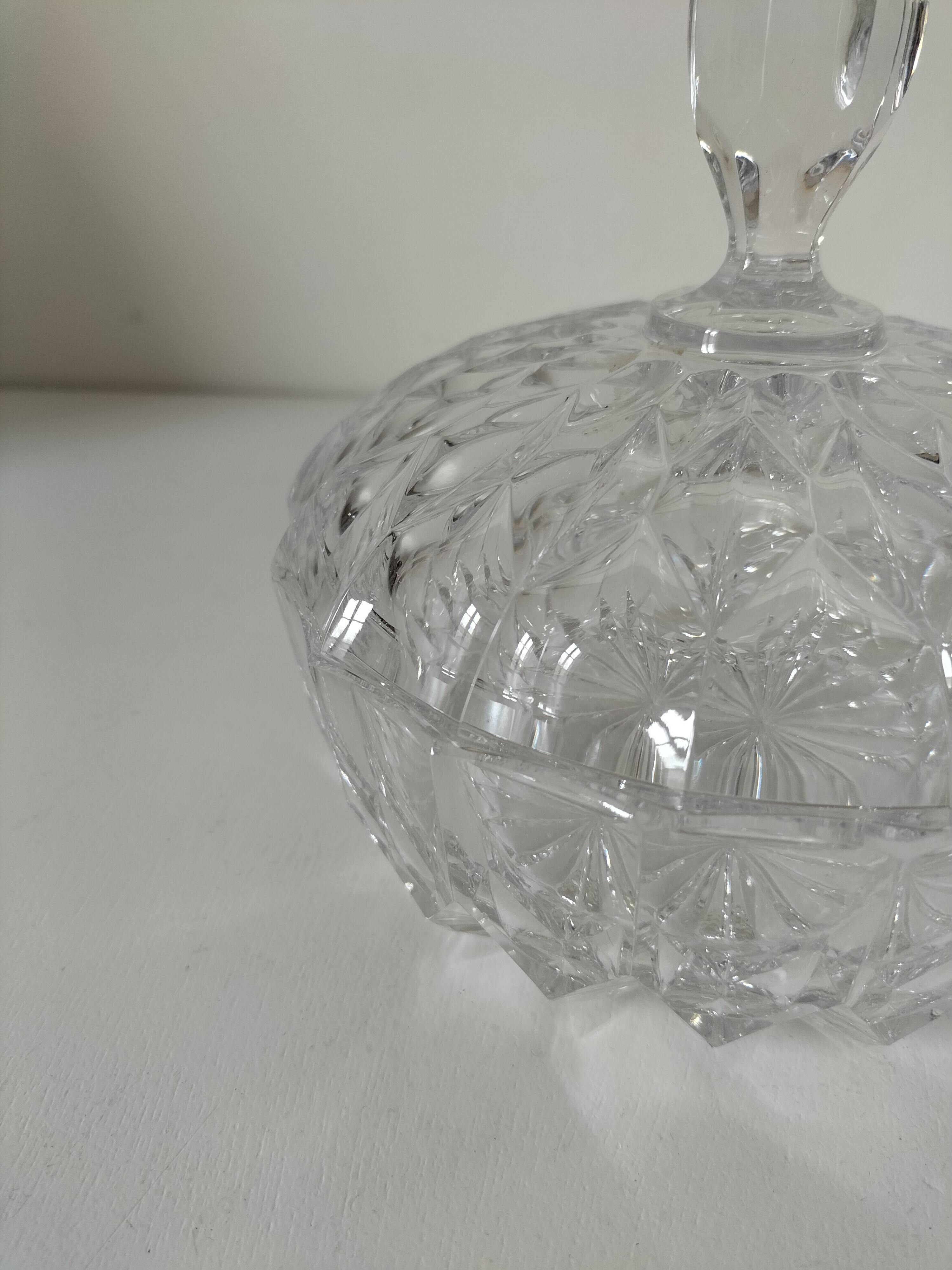 Large vintage pressed glass candy box – diamond pattern