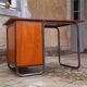 Vintage tubular desk year 50 in solid teak and light wood veneer