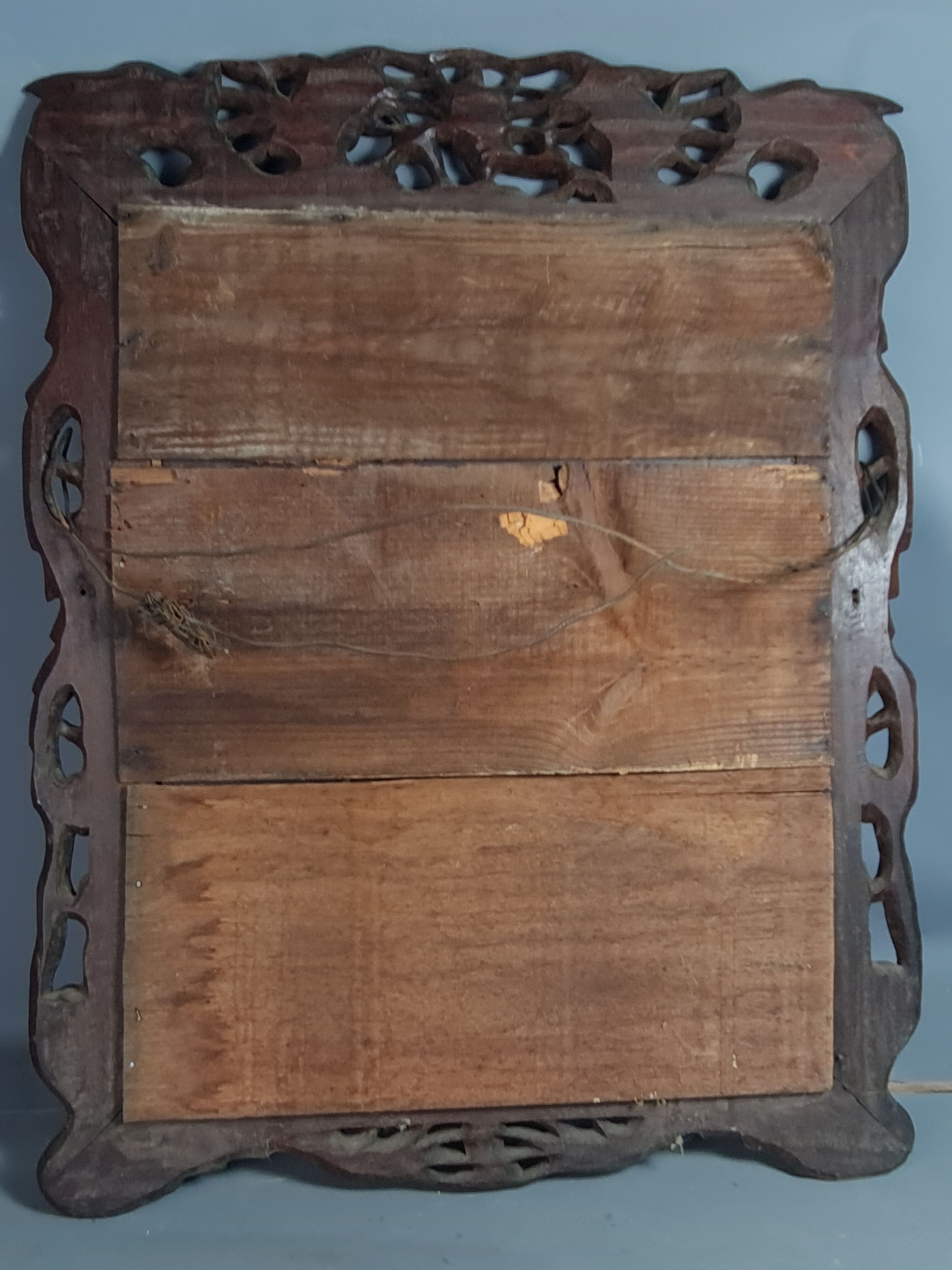 Ancien miroir cadre bois sculpté de dragons Chine, Vietnam 73x57 cm