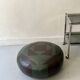 pouf rond en cuir véritable patchwork vert et marron, 1970