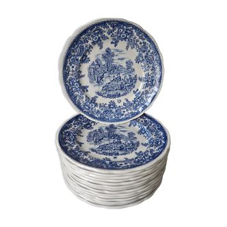 Set de 15 assiettes plates à motifs anglais Lunéville