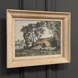 Oil on canvas landscape with Vendée basket by C. Bonno 1949