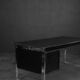 Vintage Mid-Century Danish Black Modern Minimalist Oak Office Desk with Chrome Base, 1970s