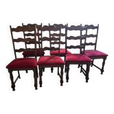 6 antique wooden and fabric chairs