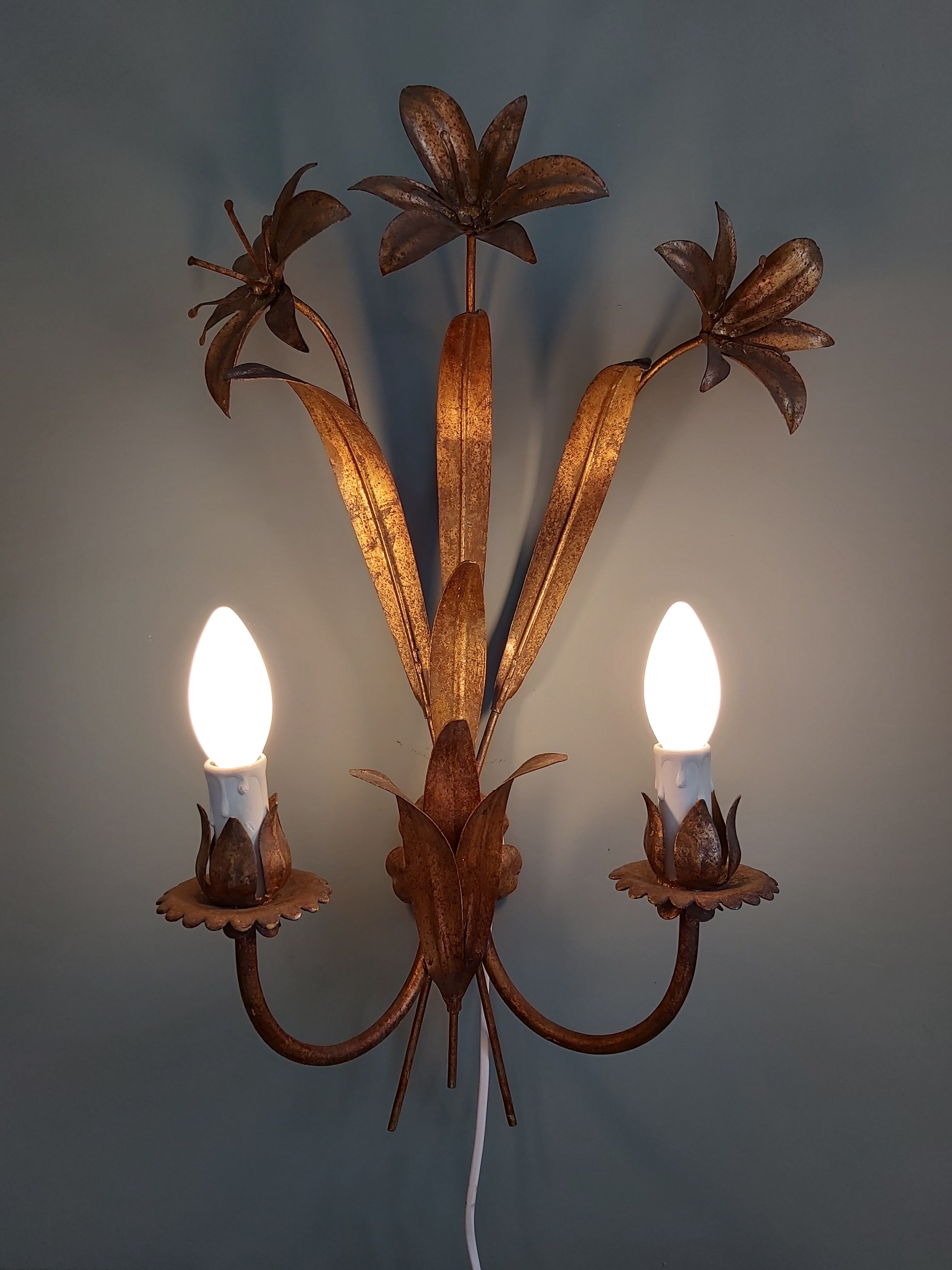 Vintage gold metal wall lamp, 70s