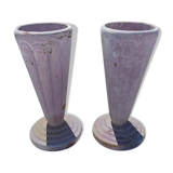 Pair of mauve enamelled cast iron art deco vases from Charleville-Mézières