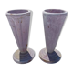 Pair of mauve enamelled cast iron art deco vases from Charleville-Mézières