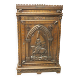 Henri II Style Oak Bonnetière with Joan of Arc Decor, Late 19th Century