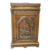 Henri II Style Oak Bonnetière with Joan of Arc Decor, Late 19th Century