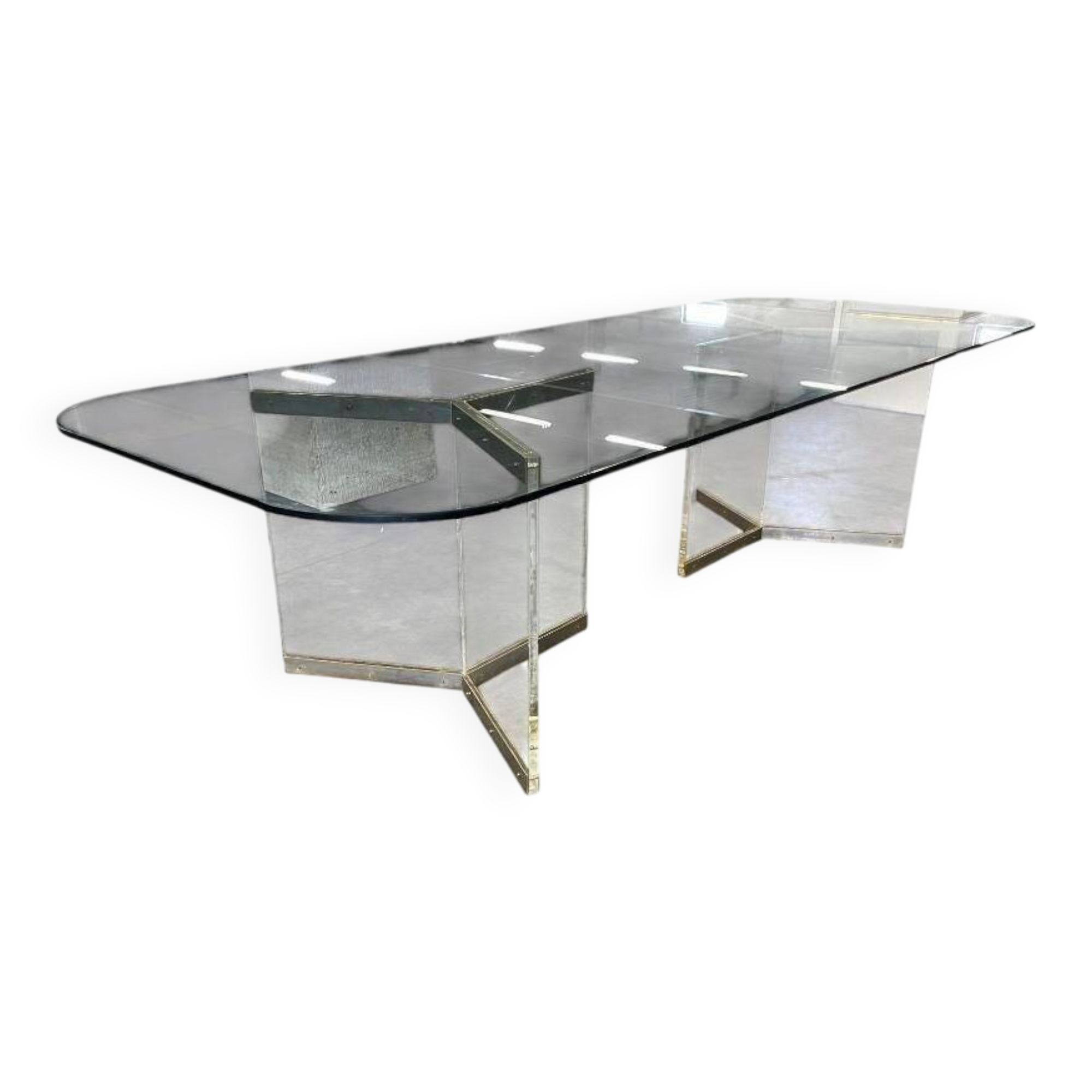 Table / table à manger vintage en verre XL (3 mètres de long )