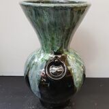 Ancien vase gaubier céramique émaillée noire coulures vert blanc vintage