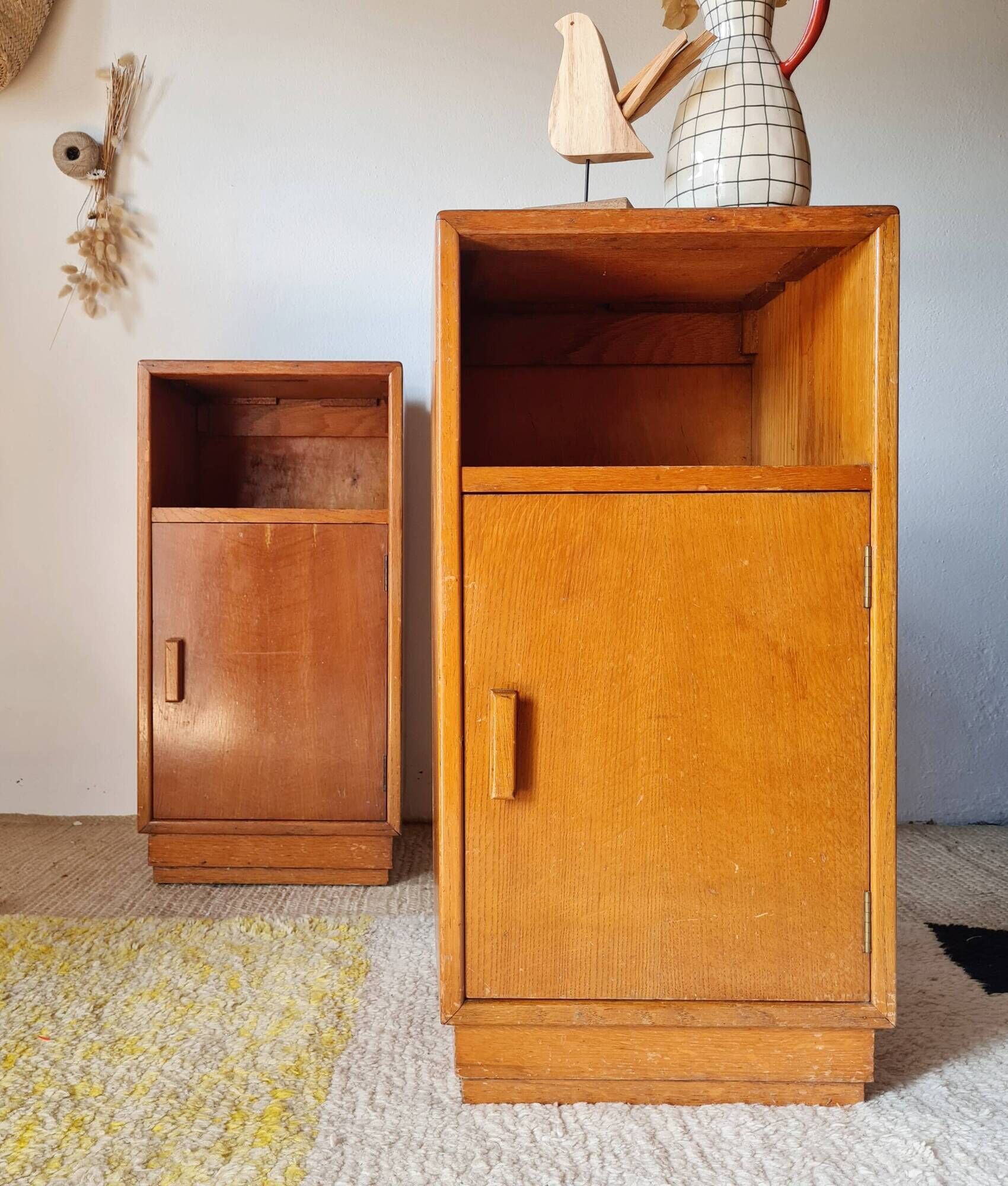 Art Deco pair of bedside tables in light oak by A. Gardner & Son