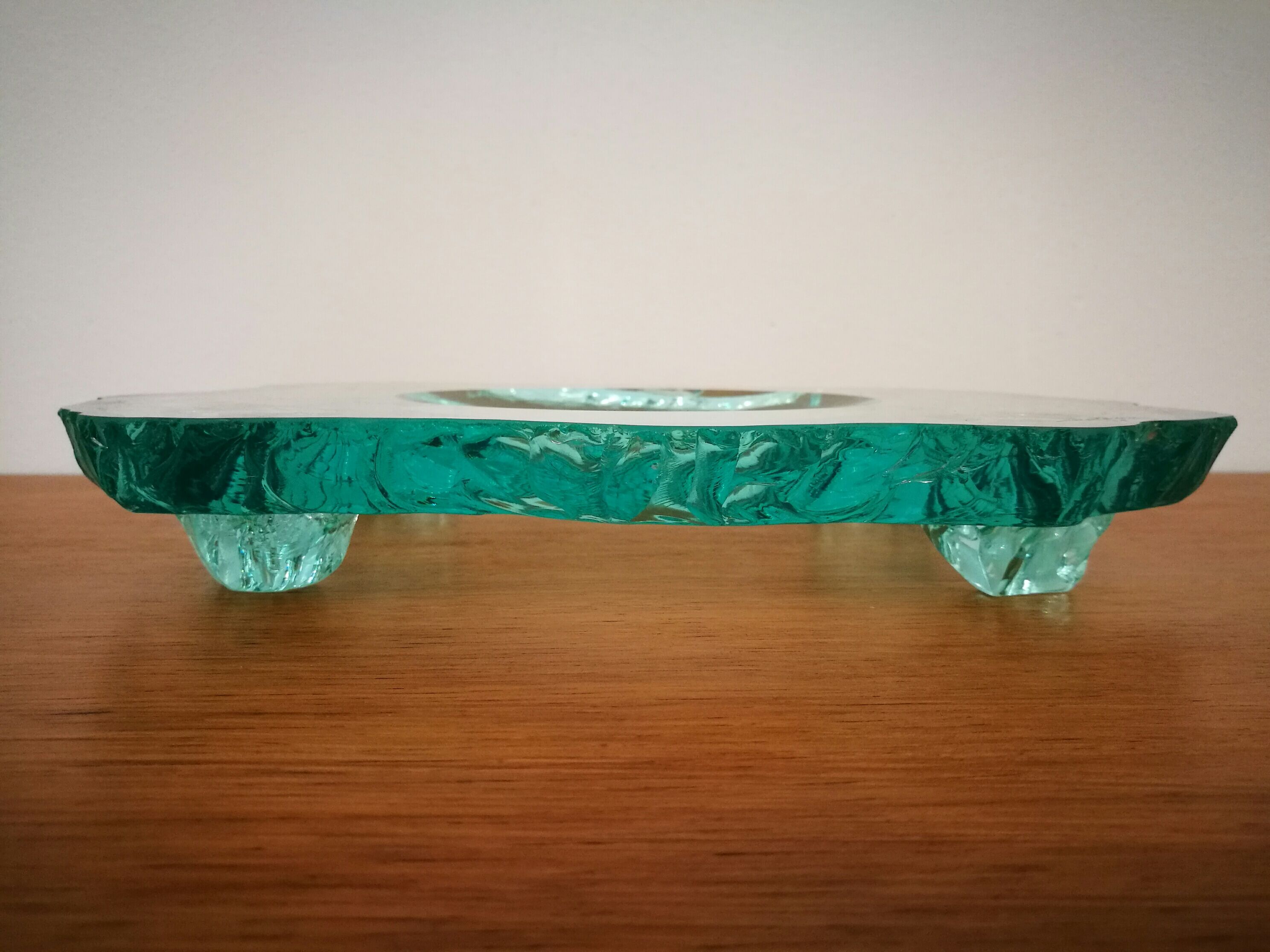 Fontana arte empty  pocket thick glass signed (italy, 1940 - 50)