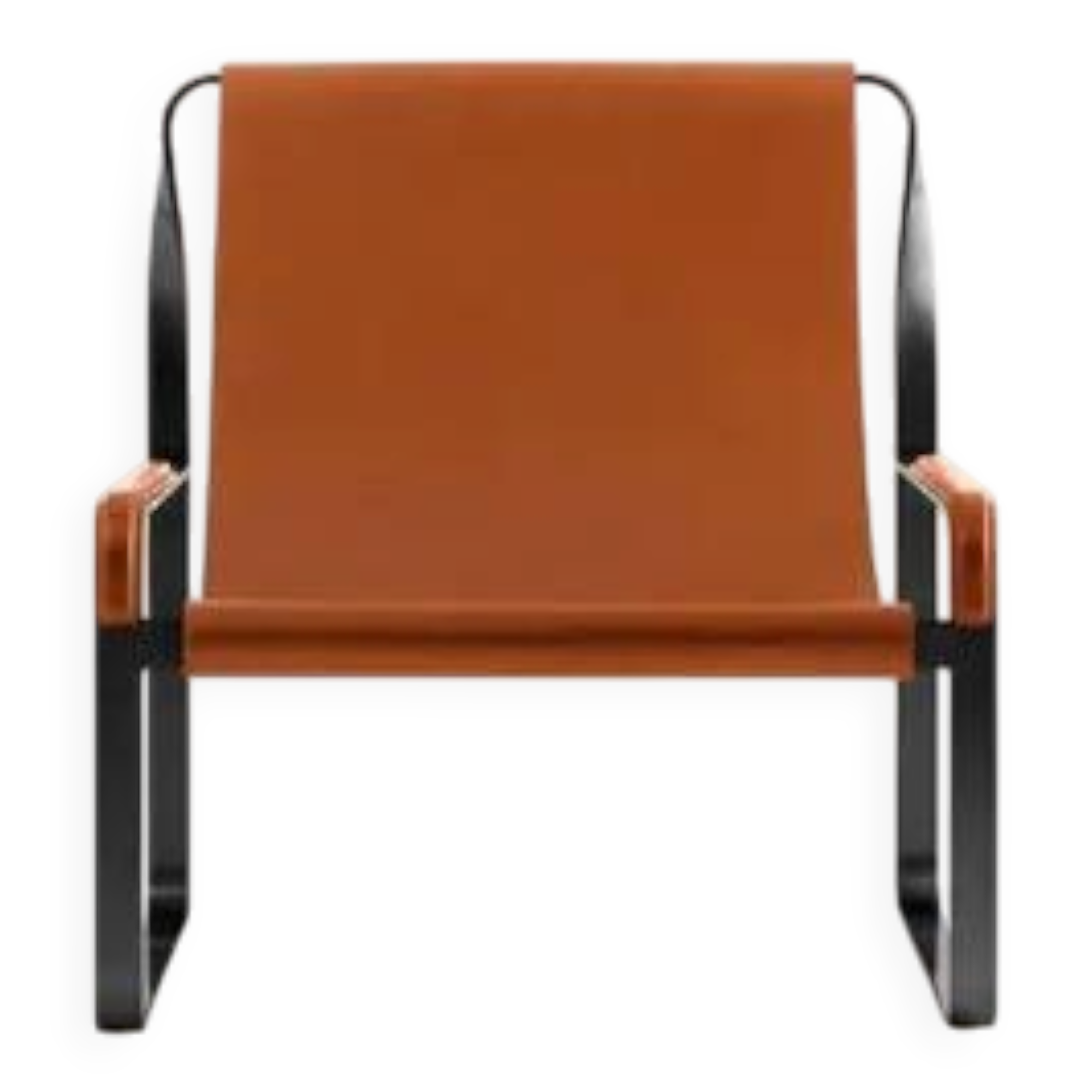 Contemporary Minimalist Chaise Longue in Black Steel and Natural Tobacco Leather