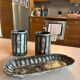 Ceramic soap dish and 2 assorted glasses