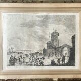 Tableau gravure ancienne patinage artistique XVIIIe
