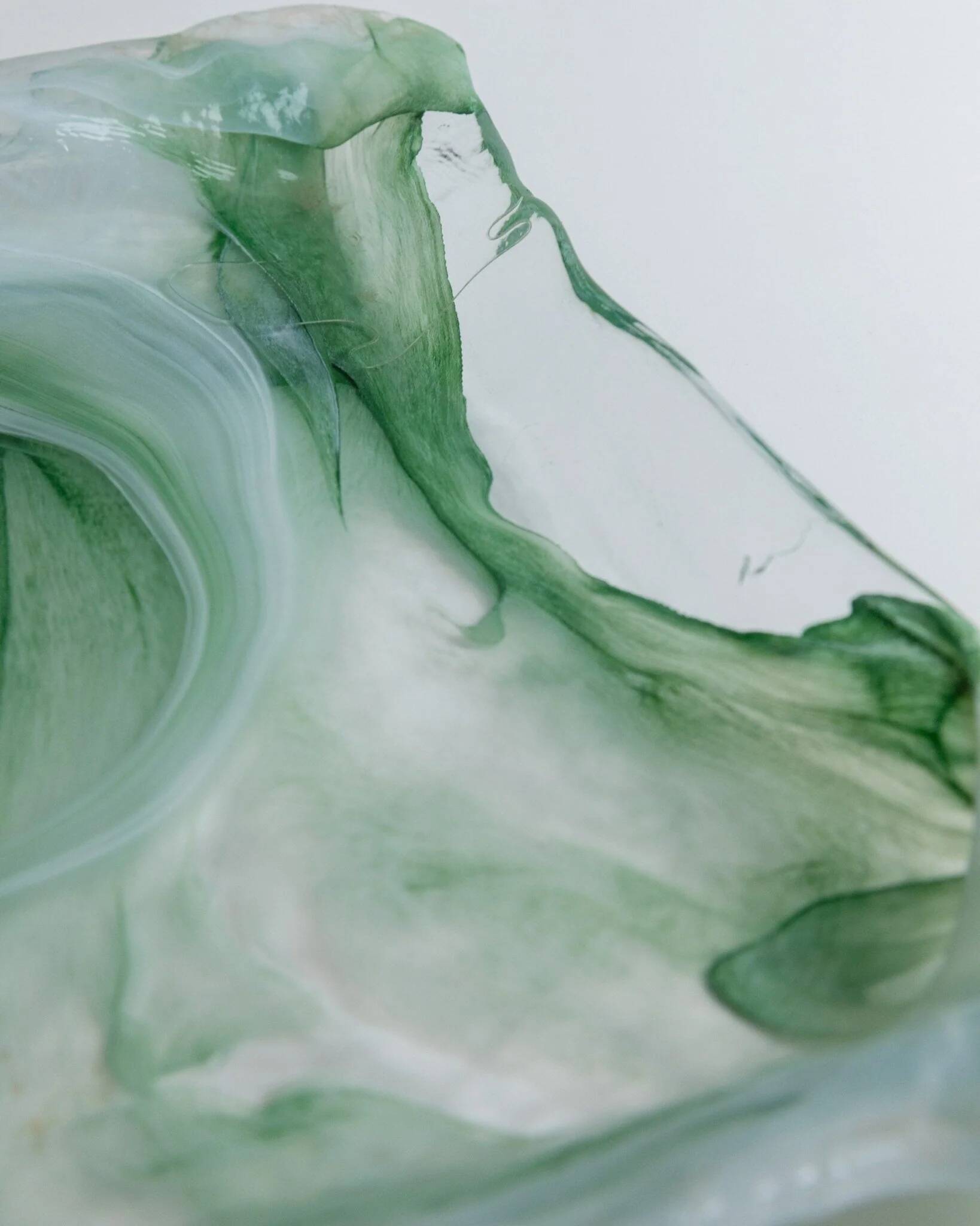 Vintage Murano Glass Tray in Green and White Swirls - Handmade Italian Glass, Mid-Century 1970s