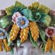 Masque mural vintage en céramique italienne, fait main, orné de détails floraux