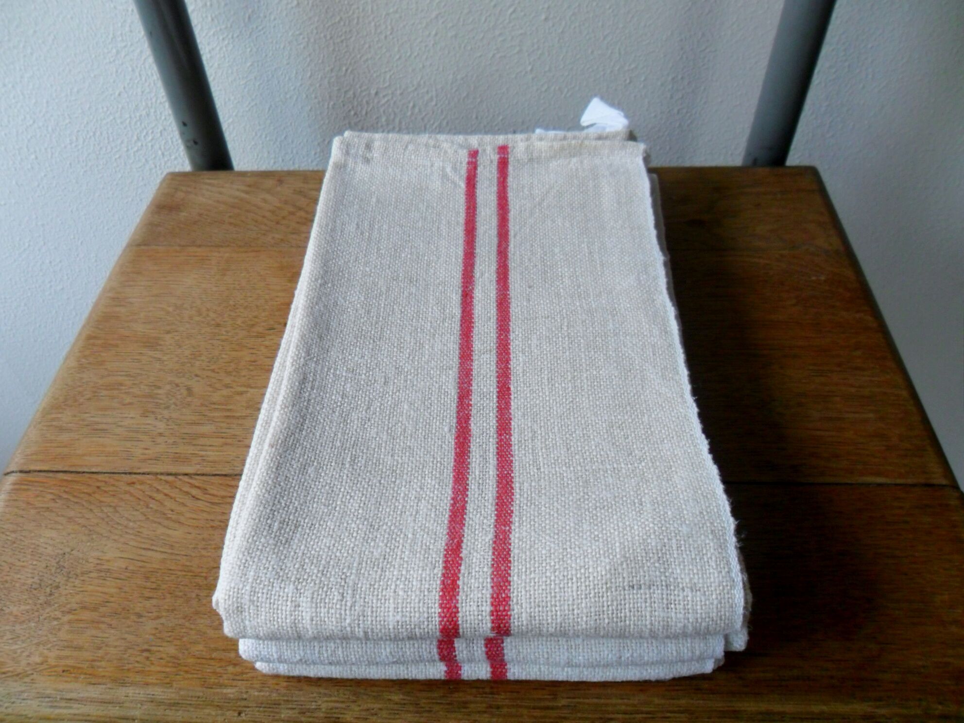 Set of 3 old hemp tea towels