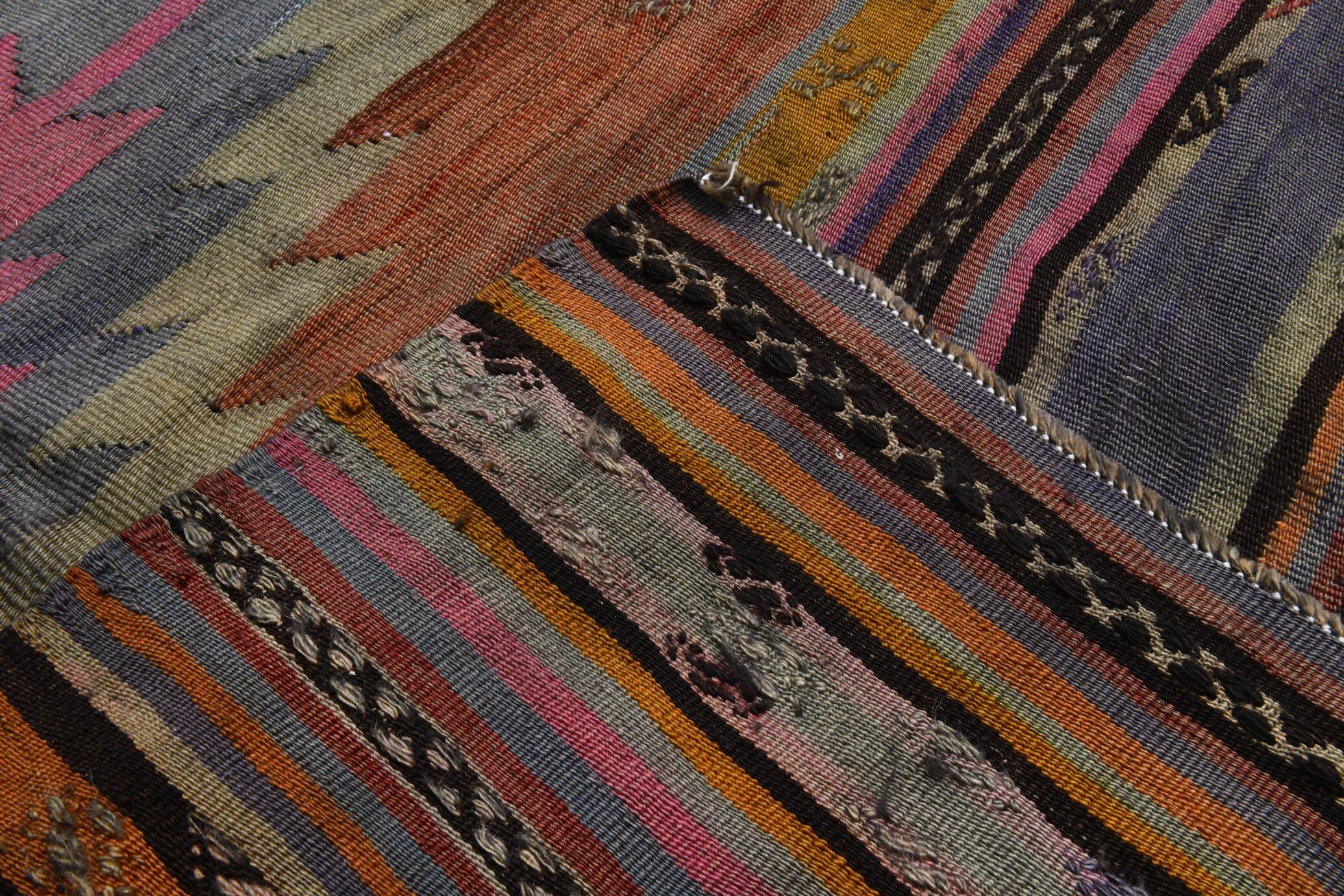 Tapis Kilim Anatolien Vintage – Rayures Ethniques, Tissé Main , 176x242 Cm