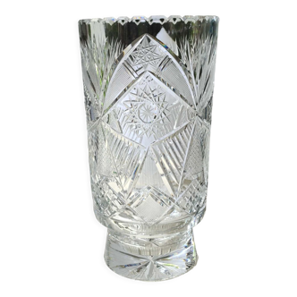 Vintage Bohemian crystal vase, sophisticated, geometric star patterns, high 25 cm