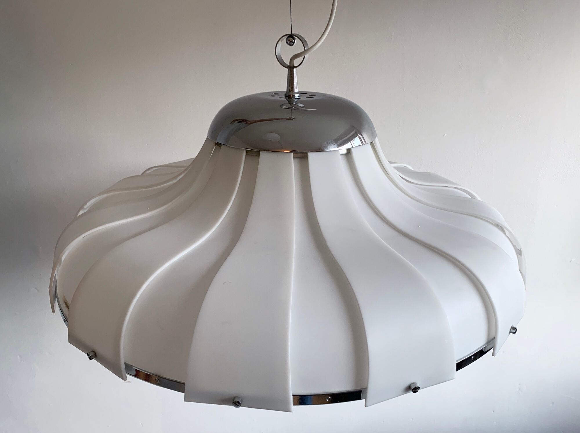 White ABS and glass pendant light by Guzzini for Meblo, Slovenia, c.1970