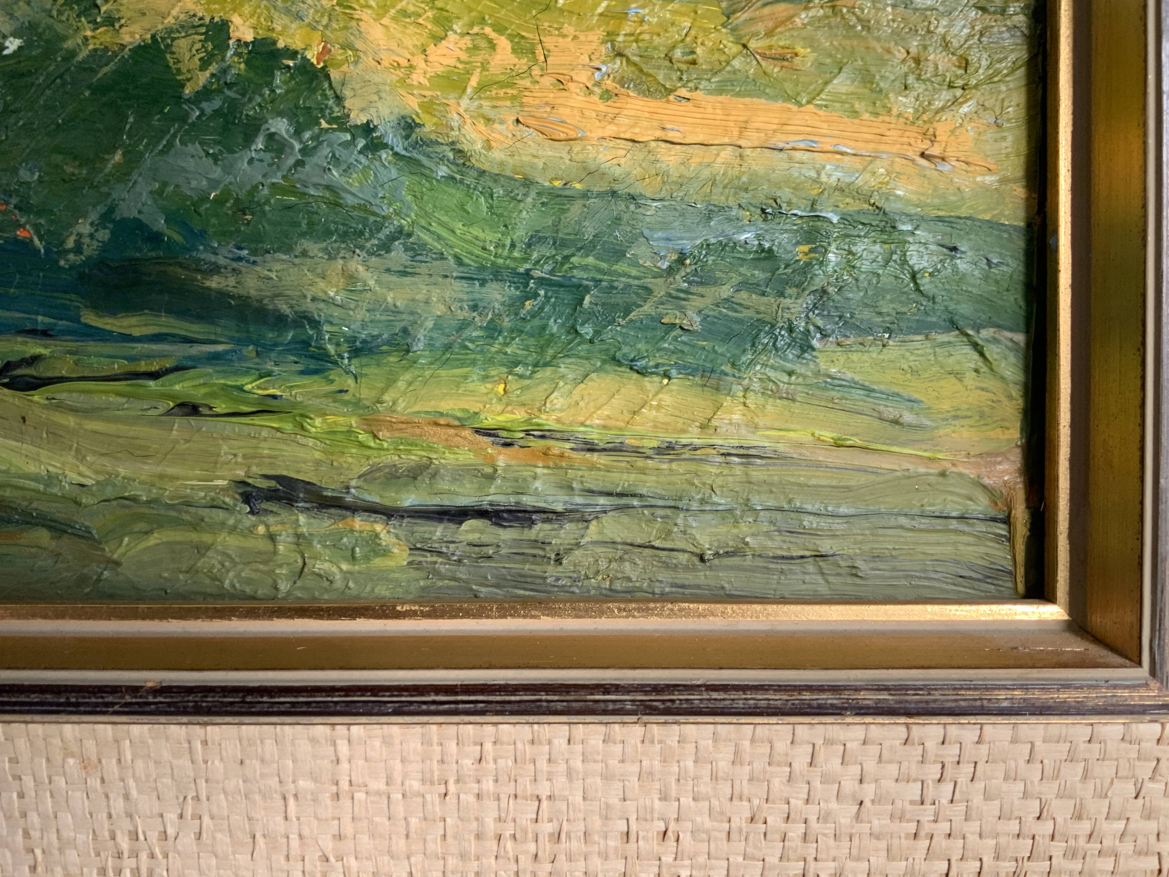 Vintage Modernists Oil Painting Autumn Landscape by Aksel 1960s