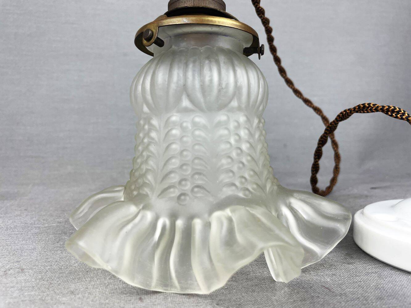 French mid century frosted glass tulip hanging lamp, 1950s