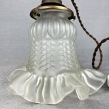French mid century frosted glass tulip hanging lamp, 1950s
