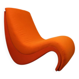 Vintage organic armchair in orange fabric and fiber, 1970