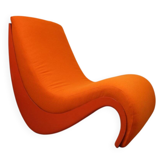 Vintage organic armchair in orange fabric and fiber, 1970
