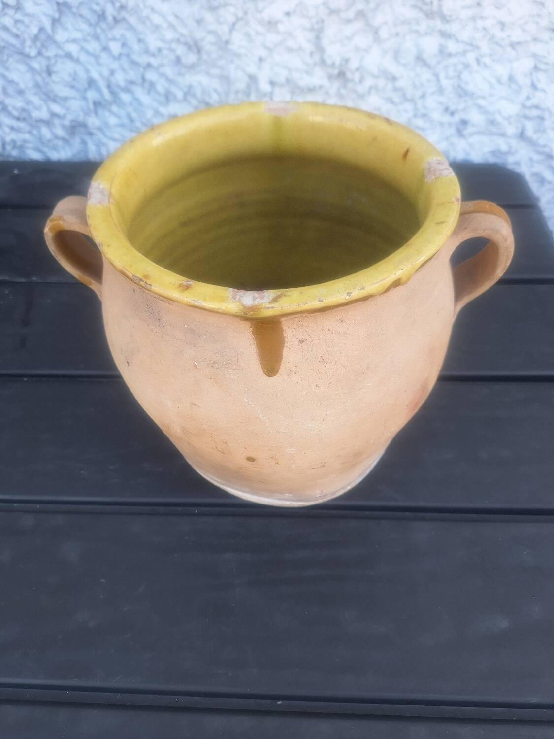 Antique glazed terracotta grease pot