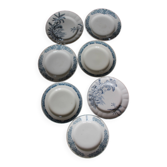 1 Lot 7 assiettes Plates Terre de Fer bleu Marcel Alésia Exotique Longchamp