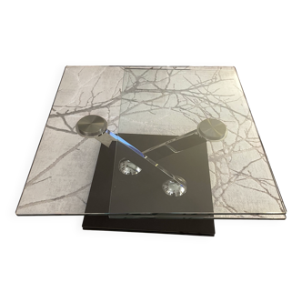 Roche Bobois coffee table – Double glass top & black lacquered base